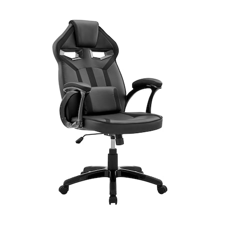 Armen Living Aspect Adjustable Racing Gaming Chair in Black Faux Leather and Mesh with Lumbar Support Pillow LCASGCBLK